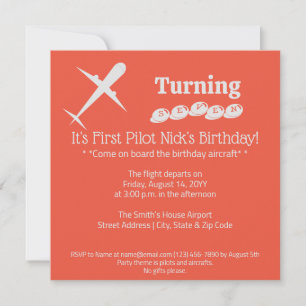 Fun Airplane Pilot Kids Birthday Orange Red Invitation