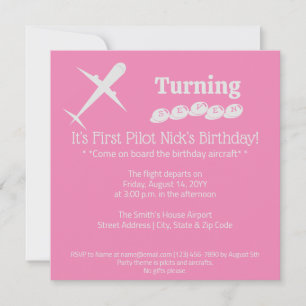 Fun Airplane Pilot Kids Birthday Party Pink Invitation