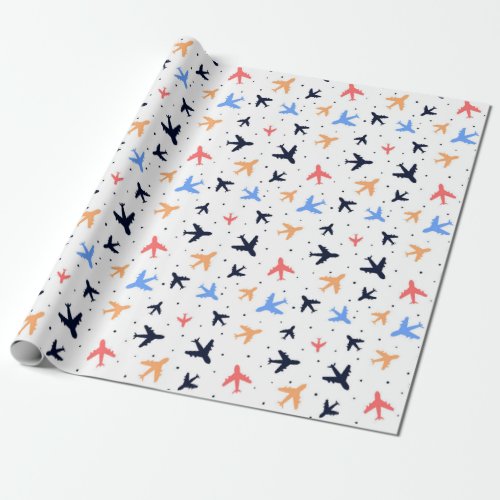 Fun Airplane Travel Pattern Colorful Jets Wrapping Paper