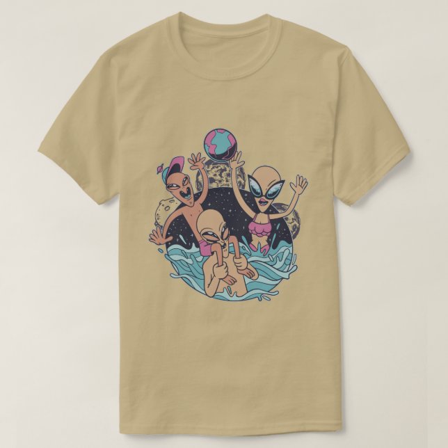 Fun Alien Beach Party T-Shirt (Design Front)