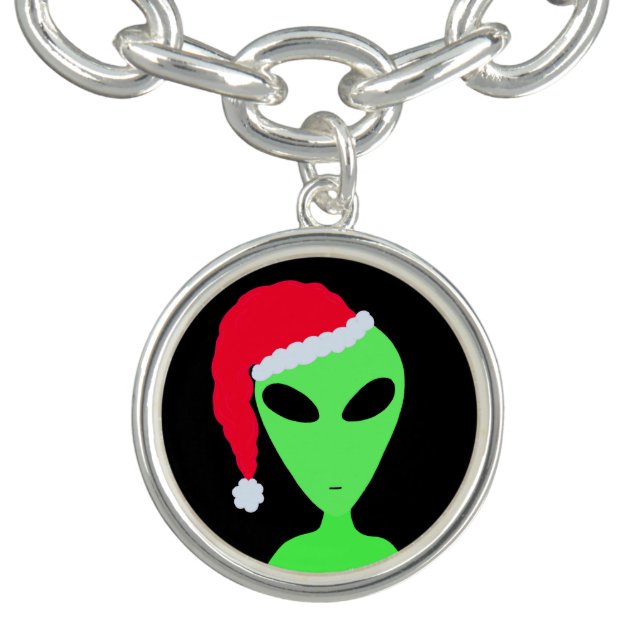 Fun Alien Santa Geek Humor Charm Santa Hat Bracelet (Design)