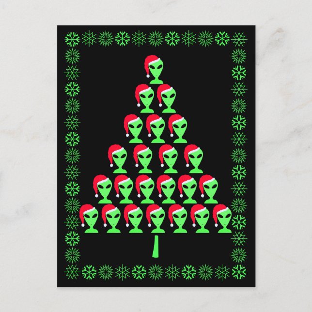 Fun Alien Santa Geek Humor Funny Christmas Tree Holiday Postcard (Front)