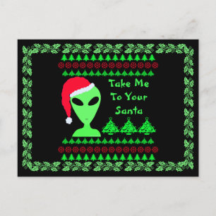 Fun Alien Santa Geek Humor LGM Unique Holiday Postcard