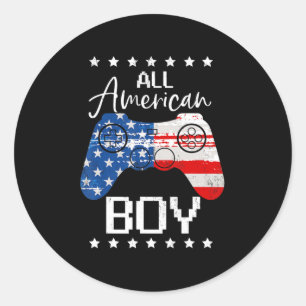 Fun All American Boys 4th July Son Video Game USA Classic Round Sticker