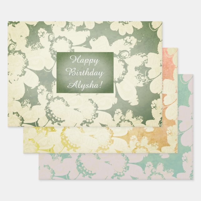 Fun All Occasion Floral Wrapping Custom Template Paper Sheets (Set)