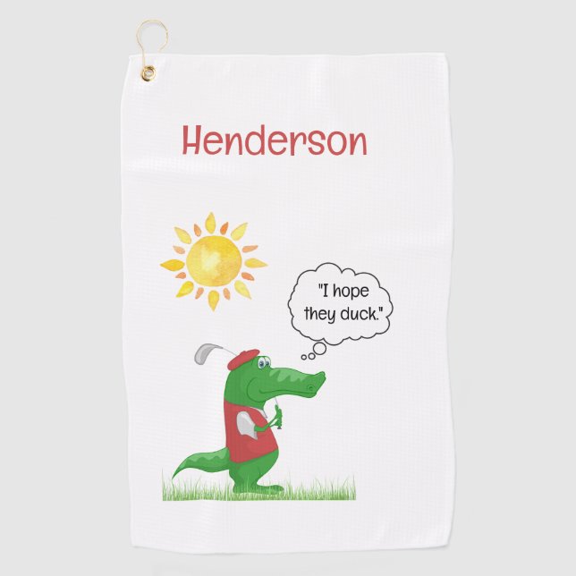 Fun Alligator Golfer Golf Towel (Front)