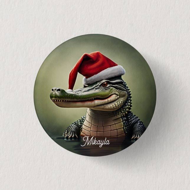 Fun Alligator in Santa Hat  Button (Front)