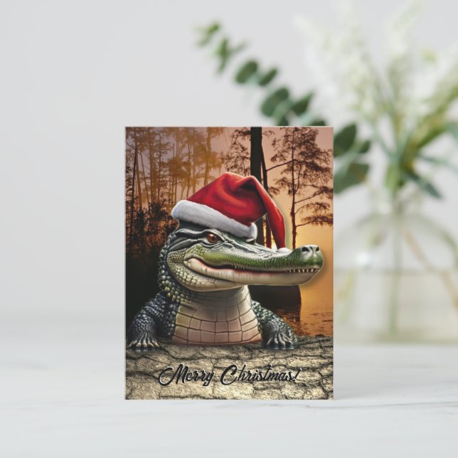 Fun Alligator in Santa Hat  Postcard (Standing Front)