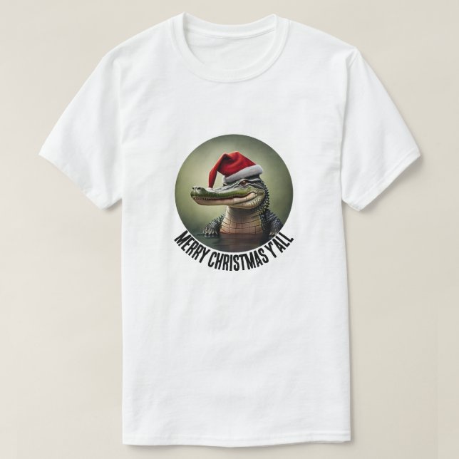 Fun Alligator in Santa Hat   T-Shirt (Design Front)