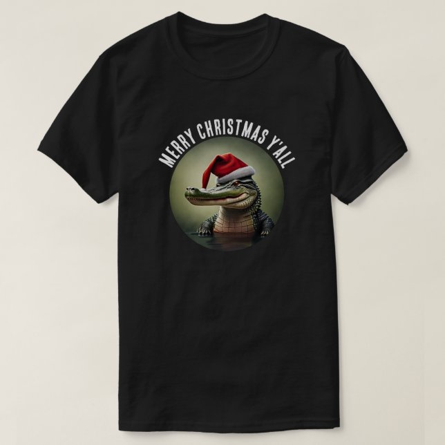 Fun Alligator in Santa Hat  T-Shirt (Design Front)