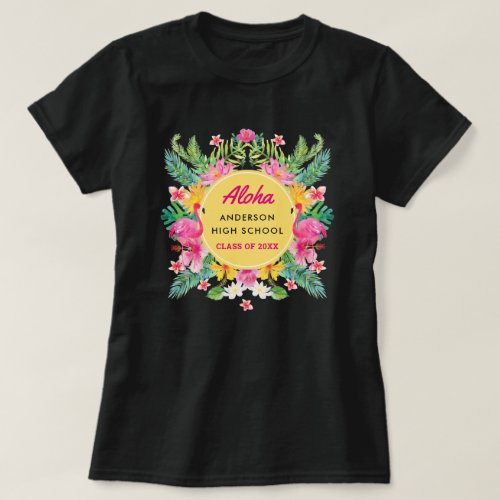 Fun Aloha Tropical Flamingo Graduation Luau  T_Shirt