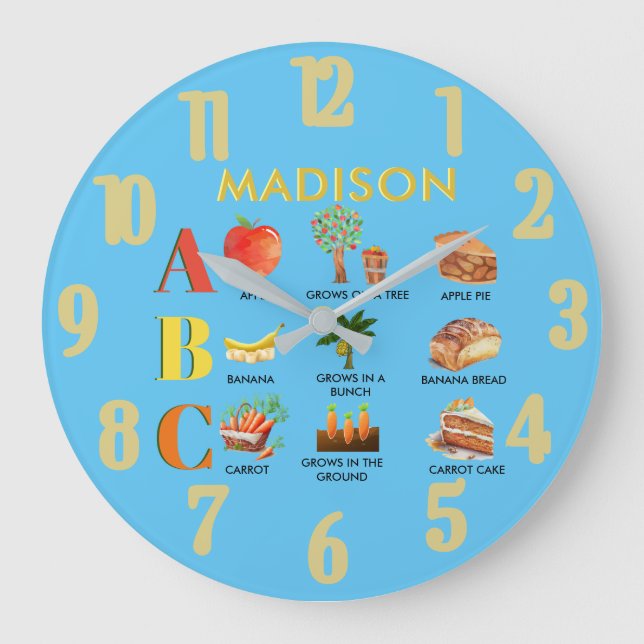 Fun Alphabet ABC's Personalized Name Large Clock (Front)