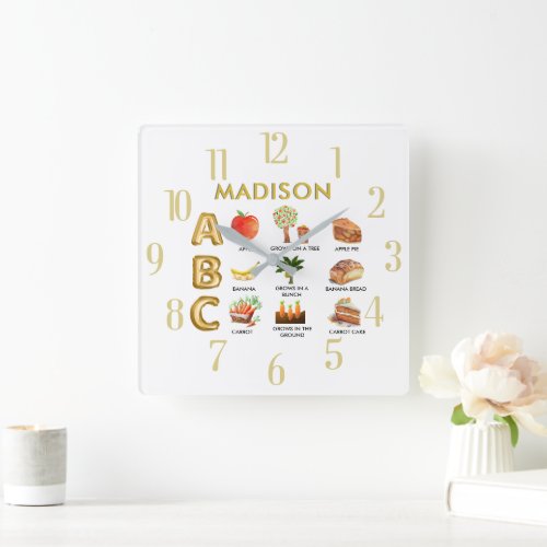 Fun Alphabet ABCs Personalized Name Square Wall Clock