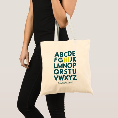 Fun Alphabet Typography Personalized Library Book  Tote Bag