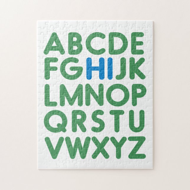 Fun Alphabet Typography Simple Green Blue  Jigsaw Puzzle (Vertical)