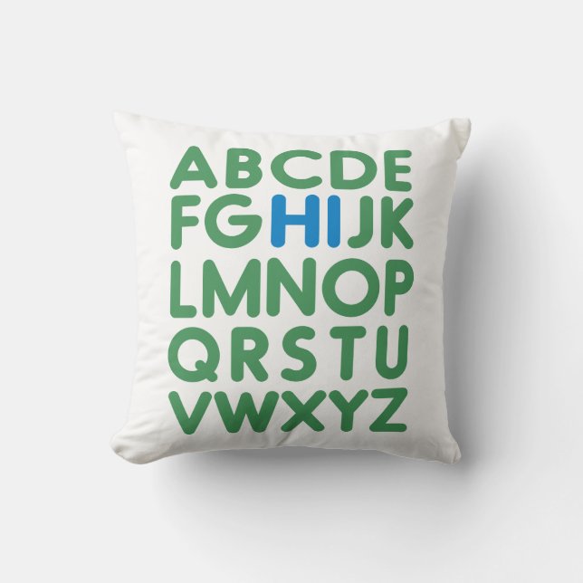 Fun Alphabet Typography Simple Green Blue Throw Pillow (Front)
