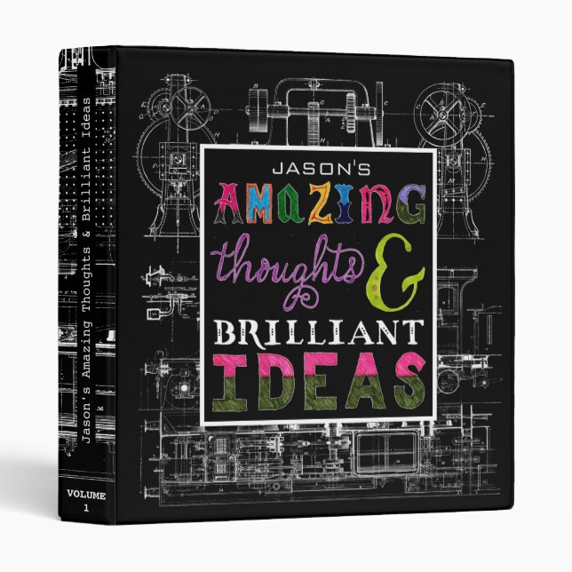 Fun Amazing Thoughts Brilliant Ideas Blueprints  3 Ring Binder (Front/Spine)
