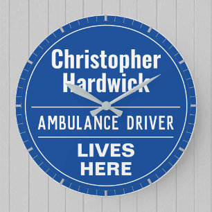 Fun Ambulance Driver Wall Plaque Style Large Clock