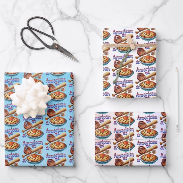 Fun American as Baseball & Apple Pie  Wrapping Paper Sheets (Front)