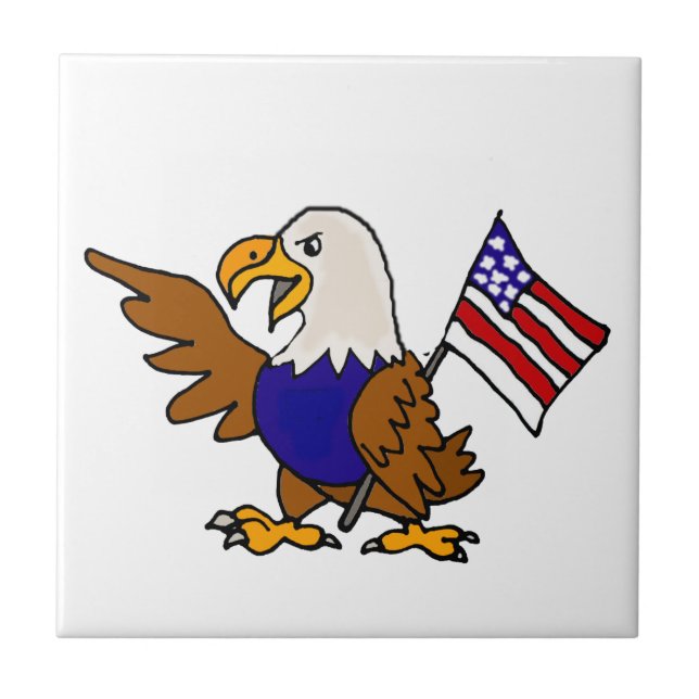 Fun American Eagle Holding Flag Art Tile (Front)