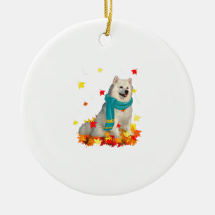 Fun American Eskimo Thanksgiving Autumn Dog Lover Ceramic Ornament