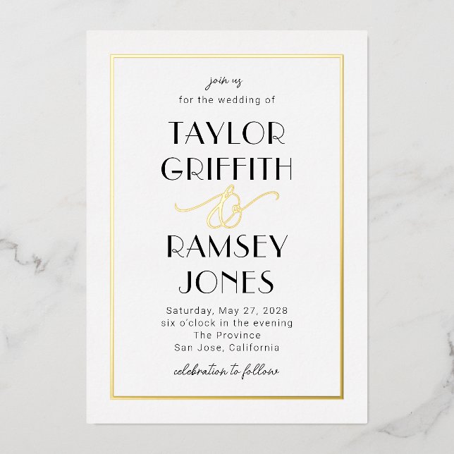 Fun Ampersand FOIL Editable Color Wedding Foil Invitation (Front)