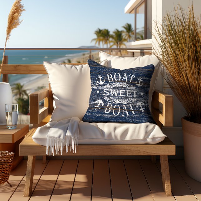 Fun Anchors And Classic Boat Sweet Boat Quote Throw Pillow (Creator Uploaded)
