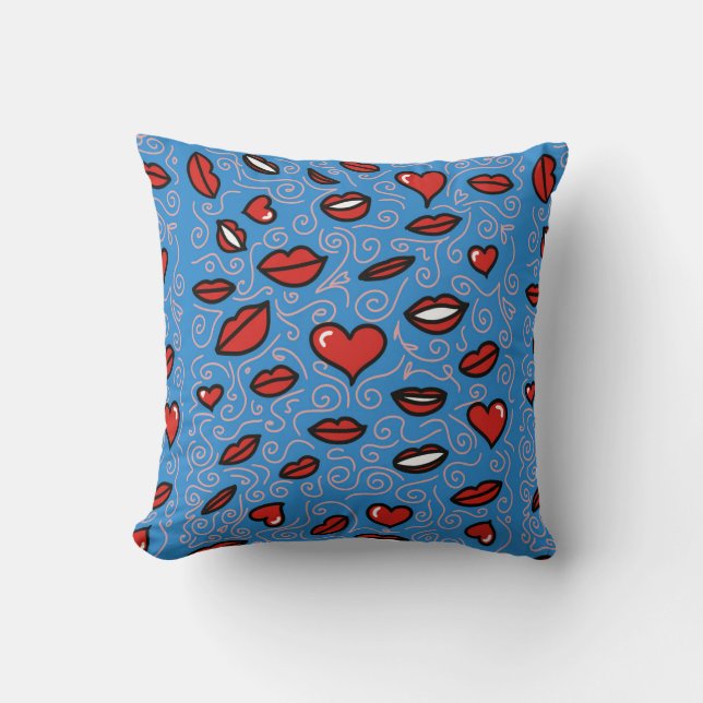 Fun and Bold Lips Pattern Throw Pillow (Front)