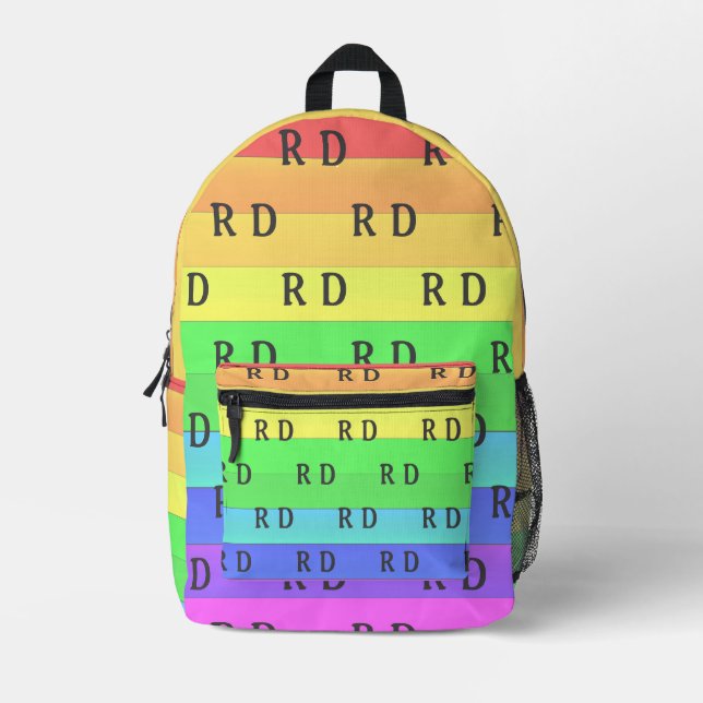 Fun and Bright Monogrammed Rainbow Stripes, Custom Printed Backpack (Front)
