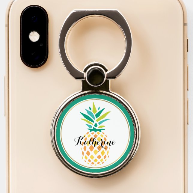 Fun and Bright Pineapple Personalized Phone Ring Stand (Close Up)