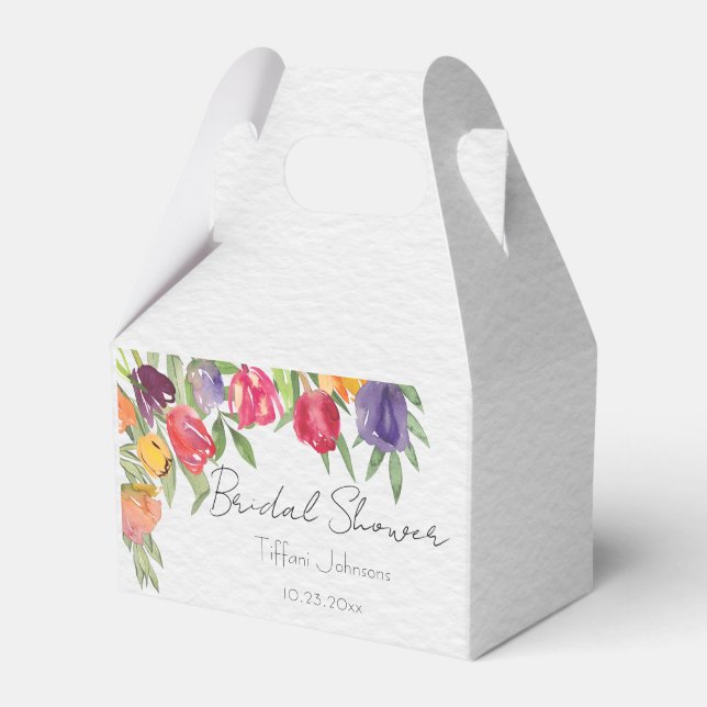 Fun and Bright Tulips and Greenery Bridal Shower Favor Boxes (Front Side)