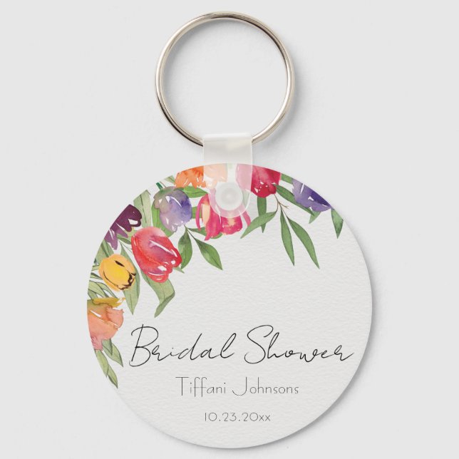 Fun and Bright Tulips and Greenery Bridal Shower  Keychain (Front)