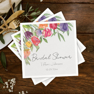 Fun and Bright Tulips and Greenery Bridal Shower Napkins