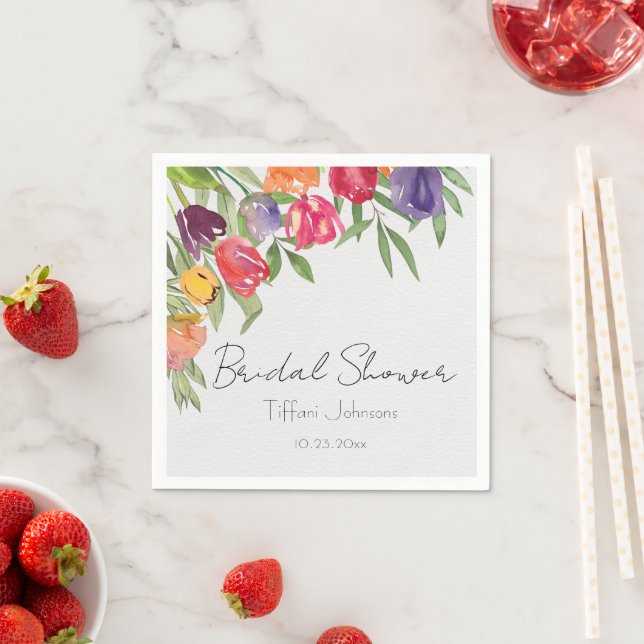 Fun and Bright Tulips and Greenery Bridal Shower Napkins (Insitu)