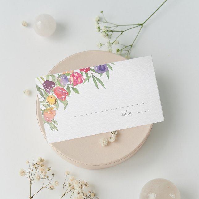 Fun and Bright Tulips and Greenery Bridal Shower Place Card (Creator Uploaded)