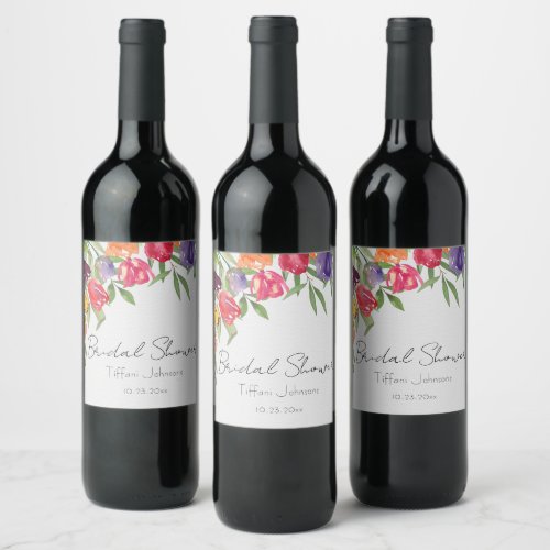 Fun and Bright Tulips and Greenery Bridal Shower Wine Label