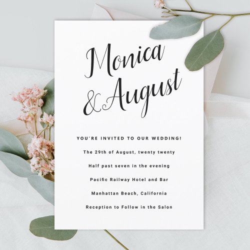 Fun and Casual Names in Black and White Wedding Invitation