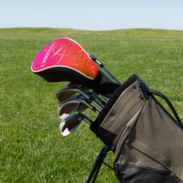 Fun and Coloful Gold Swirls Flourishes Golf Head Cover (In Situ)