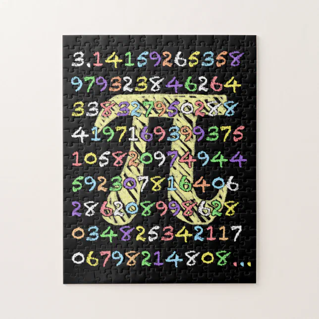 Fun and Colorful Chalkboard-Style Pi Calculated Jigsaw Puzzle (Vertical)