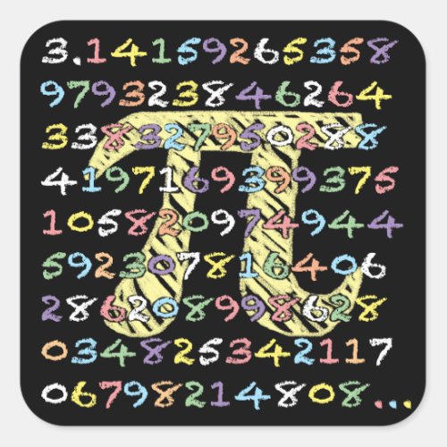 Fun and Colorful Chalkboard_Style Pi Calculated Square Sticker