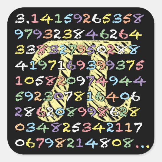 Fun and Colorful Chalkboard-Style Pi Calculated Square Sticker
