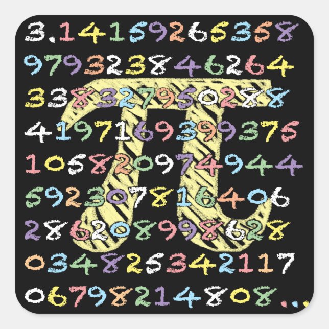 Fun and Colorful Chalkboard-Style Pi Calculated Square Sticker (Front)