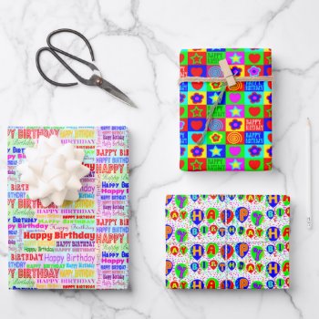 Fun And Colorful Happy Birthday Wrapping Paper Sheets by CustomizePersonalize at Zazzle