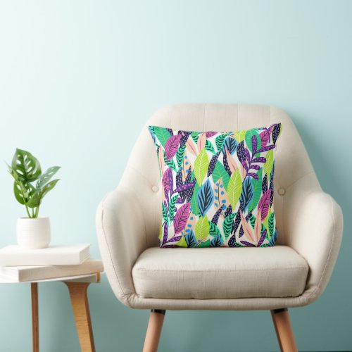 Fun and Colorful Leaf Pattern Throw Pillow