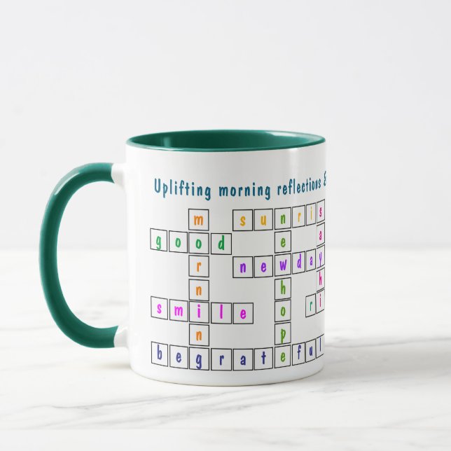 Fun and Colorful Morning Thoughts Crossword Puzzle Mug (Left)