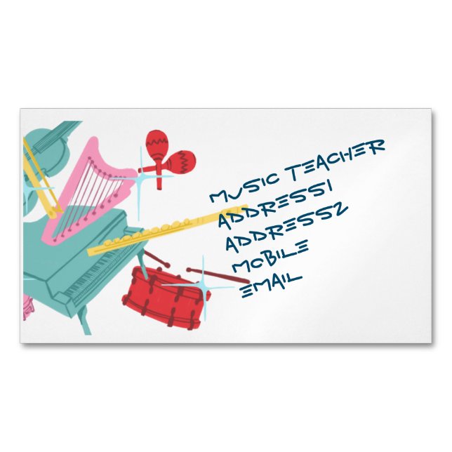 Fun and colorful  music instruments  business card magnet (Front)