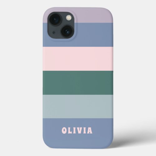 Fun and Colorful Pastel Stripes with your Name iPhone 13 Case