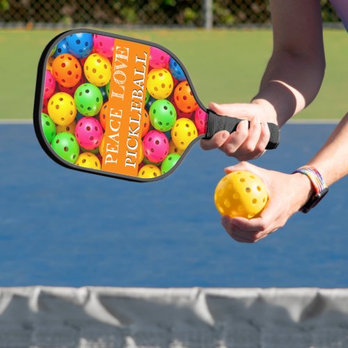 Fun and Colorful Peace Love Pickleball Paddle