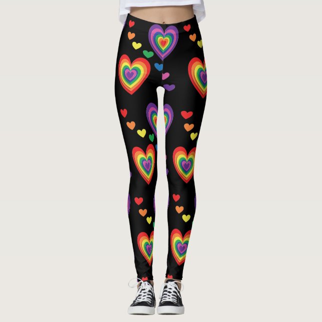 Fun and Colorful Rainbow Hearts Leggings (Front)