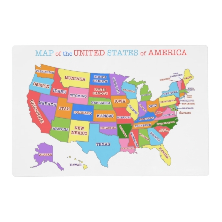 Fun And Colorful Rainbow Map Of The Usa Placemat